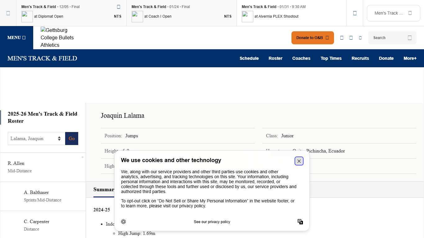 Joaquin Lalama - Men's Track & Field - Gettysburg College Athletics